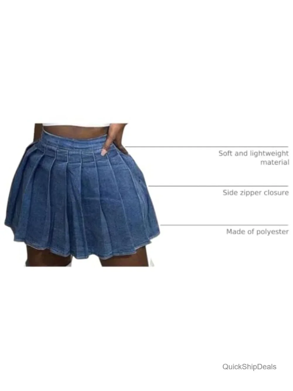Pleated Denim Mini Skirt High Waist A-Line